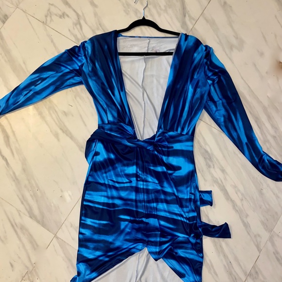 Blue Sexy V Neck Dress (Pink Plastic) House of CB Oh Polly - Picture 2 of 3